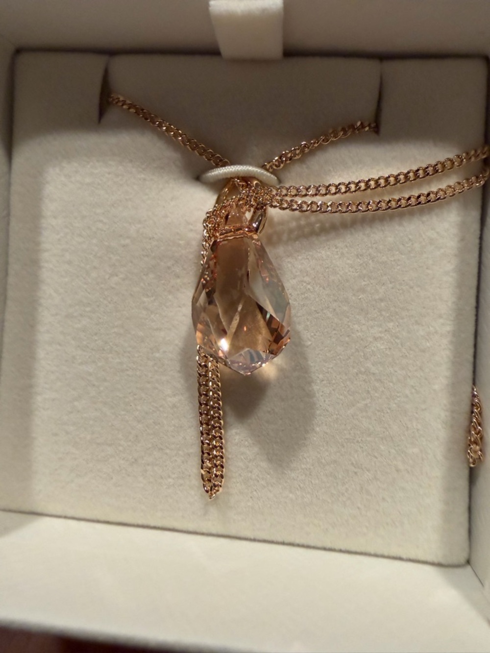 Swarovski Rose Gold Teardrop Crystal Lariat Necklace